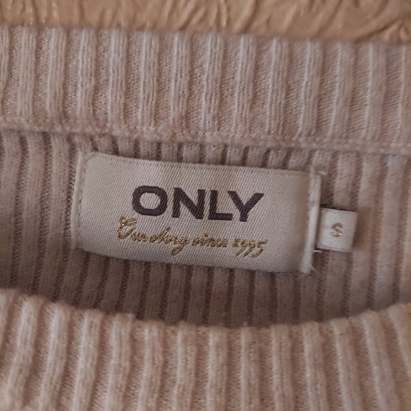 ONLY Julie 3/4 Stripe Pullover Knit Sweater Beige Stripe Bell Sleeve Small - Picture 3 of 10